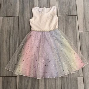 Abito bambina Bonnie Jean bianco arcobaleno tulle pizzo scintillante taglia 10 - Foto 1 di 9