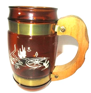 Vintage Siesta Oregon Beer Stein Western Mug Brown Glass Wood Handle - Picture 1 of 10