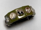 Vintage 1940s Green Bakelite Reverse Hand Painted Equestrian Panel Bracelet 