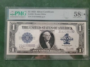 FR 237 PMG 58 Epq☆ Choice AUnc 1923 One Dollar $1 Silver Certificate Rarely 🌟  - Picture 1 of 3