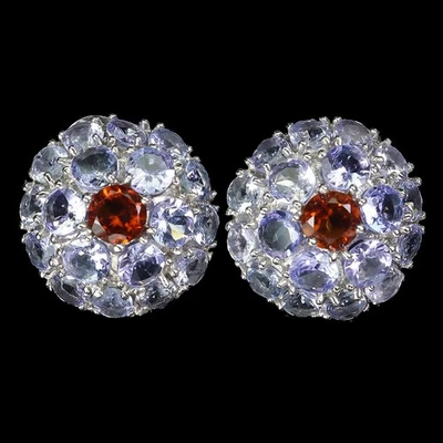 925 Sterling Silver Earrings Round Citrine 4.5mm Tanzanite Gemstone Jewelry - Image 1 of 4