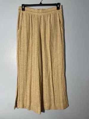 Pantalones Drew L pierna ancha dobladillo dividido a rayas naturales mezcla de lino Foto 1 de 4