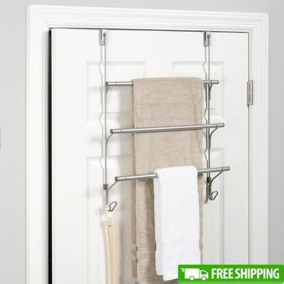 Portasciugamani Over-the-Door 3 Livelli con Ganci Facile Installazione Soluzione Salvaspazio Nuovo - Immagine 1 di 4