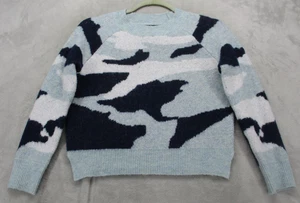 AQUA Pullover Damen mittelblau Camouflage Rundhals Fuzzy Raglan Pulli Langarm - Bild 1 von 12