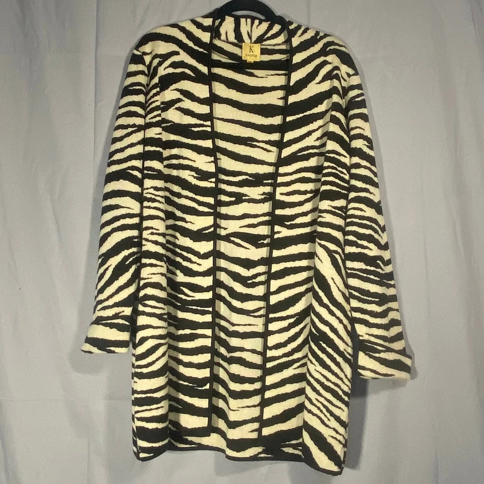 Cárdigan Kasper para mujer talla grande 1X estampado de cebra frente abierto manga larga Foto 1 de 4