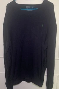 Polo Ralph Lauren maglione manica lunga blu navy maglia cotone scollo a V uomo XXL - Foto 1 di 9