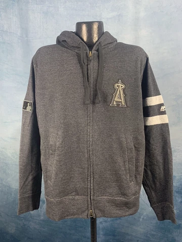 Men's Majestic Los Angeles Angels Gray Clubhouse Fleece Full Zip Hoodie NWT Cover