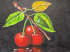 Watercolor Painting Cherry Berries ACEO Art No.247 - Picture 1 of 2