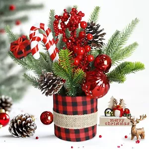 Christmas Table Decorations Small Tabletop Christmas Tree Buffalo Plaid Mini ... - Picture 1 of 7