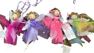 Girlie Co handgefertigte Feenornamente Glück Weihnachten handbemalt USA Vintage neu mit Etikett - Bild 1 von 20