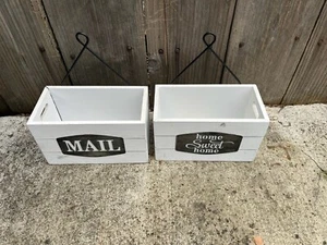 Rustic Vintage Farmhouse White Wood Mail Holder & Home Sweet Home Mailbox (2) - Picture 1 of 11