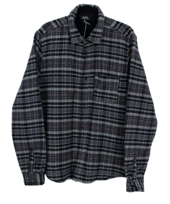 A.P.C. Gray & Blue Plaid Wool Button-Front Men's Overshirt Jacket XXL - Image 1 of 4