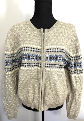 Suéter cárdigan de lana para mujer Skyr Fair Isle talla M gris cremallera Foto 1 de 4