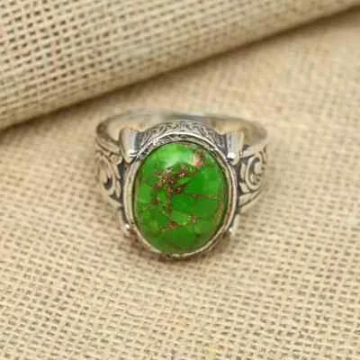 Anillo de plata 925 para regalo de cumpleaños verde cobre turquesa anillo para hombre todas las tallas D95 Foto 1 de 4
