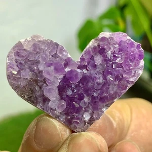 25g Pietra Preziosa Ametista Naturale a Forma di Cuore Quarzo Grappolo Cristallo Campione - Foto 1 di 23