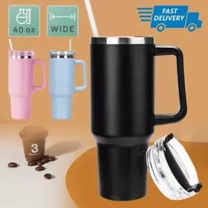 Thermobecher mit Strohhalm und Henkel, 1200ml 40oz Kaffeebecher To Go mit Deckel - Bild 1 von 32