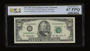 DBR 1993 $50 Cleveland STAR Fr. 2125-D* SuperGem PCGS-B 67 PPQ Serial D00695923* - Picture 1 of 2