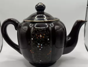 VINTAGE HAND PAINTED BROWN CERAMIC POTTERY TEAPOT MADE IN JAPAN - Picture 1 of 4