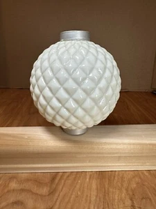 Antique Original White Milk Glass Raised Quilt Lightning Rod Ball Copper Caps - Picture 1 of 4