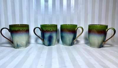 Juego de 4 tazas de café Hexfen plomo cerámica porcelana verde marrón azul esmaltado Foto 1 de 4
