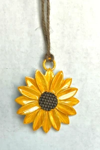 Ganz 3 1/4" Metal SUNFLOWER Ornament Car Charm on Jute Rope - Picture 1 of 7