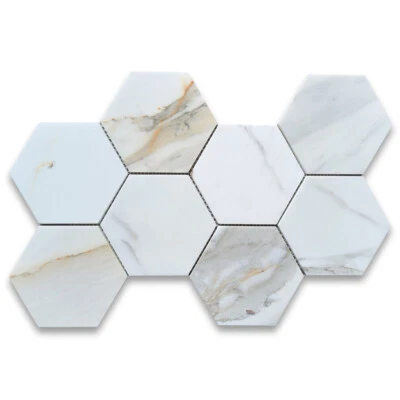 G35XH 5" Hexagon Calacatta Marble Honed Venato Calacatta Gold Wall Floor Tile - Image 1 of 4
