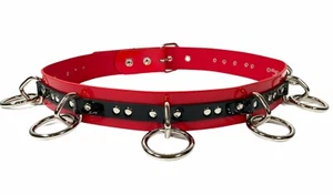 Red Black Bondage Vegan Belt Punk Goth Rock Thrash Metal Grommet Punk Rave - Picture 1 of 4