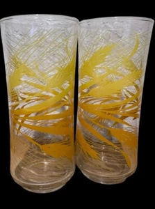 VTG Libbey Golden Wheat Harvest 6.5" Glass Tumblers Cup Set of 2 MCM Barware - Picture 1 of 2