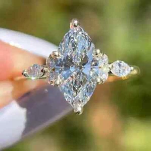 2.50 CT Marquise Cut Moissanite Solitaire Engagement Ring 14K Yellow Gold Plated - Picture 1 of 3