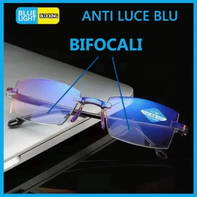 occhiali da lettura vista da uomo BIFOCALI diottrie 1 1,5 2 2,5 3 3,5 4 LUCE BLU - Immagine 1 di 4