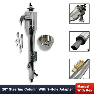 Chrome 28" GM Tilt Manual Style Steering Column 9 Holes Adapter W/ Key Hot Rod - Bild 1 von 12