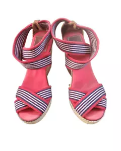 Tory Burch Women's 7B Adonis Platform Espadrille Wedge Sandals Blue Red Stripe - Picture 1 of 5