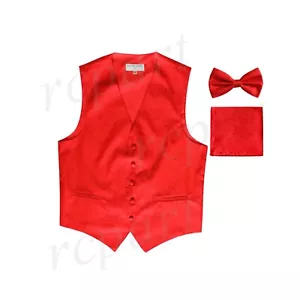 Nuevo Vesubio Napoli Hombres Cachemira Esmoquin Chaleco Chaleco Chaleco_Bowtie & Hankie Rojo Formal - Imagen 1 de 5