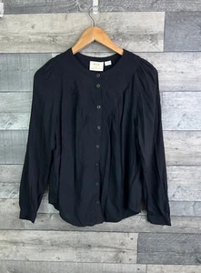 Anthropologie Maeve Shirt Blouse Top Size Small Black Long Sleeves Button Up - Picture 1 of 9
