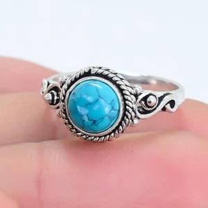 Anillo de joyería de plata étnica hecha a mano con piedras preciosas turquesa de Santa Rosa RSU46 - Imagen 1 de 4