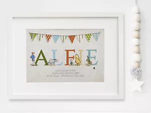 Personalised Winnie the Pooh Baby/Child Boy/Girl Name Nursery Print UNFRAMED - Picture 1 of 2