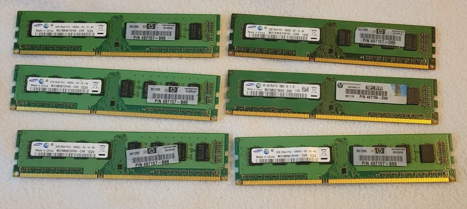 SAMSUNG 12GB (6x2gb) 2Rx8 PC3-10600u RAM Memory Used - Image 1 of 4