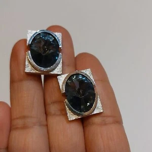 Vintage Dante Blue Rivoli Crystal Silver Tone Cufflinks - Picture 1 of 5