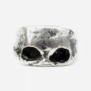 Oxidised Large Hammered Skull Ring Solid Sterling Silver UK Govt Hallmarked - Picture 1 of 14