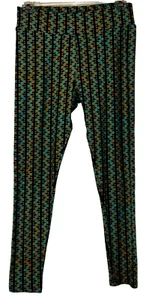 LULAROE Pants Women’s Size Tall & Curvy Green Purple Print Stretch Leggings - Picture 1 of 8