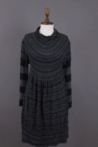 OSKA Gray Striped A-Line Cowl Neck Lagenlook Long Sleeve Long Dress Size 3 - Picture 1 of 18