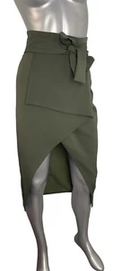 Lavish Alice tie asymmetrical wrap skirt Green Olive Size 4 - Picture 1 of 8