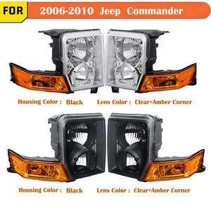 Front Headlights Lamps for 2006-2010 Jeep Commander Chrome/Black Amber Lens NEW - Bild 1 von 24