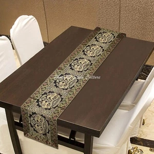Bohemian Jacquard Table Runner Brocade Elephant Black Long Dining Table Cover - Picture 1 of 6