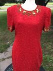 Night Vogue Sequins & Beaded Red Dress 100% Silk India Sz Large Boho New W Tag