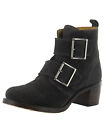 $428 Frye Womens Sabrina Double Buckle Suede Ankle Boots, Charcoal, US 6
