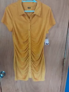 VESTIDO "SO" Goods For Life Amarillo Mostaza Bodycon Abotonable Talla LG MANGA CORTA  - Imagen 1 de 7
