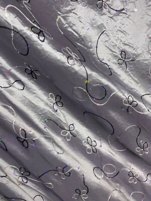 GRAY FLORAL SEQUINS EMBROIDERY TAFFETA FABRIC (60 in.) Sold By The Yard - Image 1 of 3