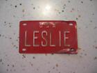 1950's U.S.A. RED BICYCLE LICENSE PLATE "LESLIE"