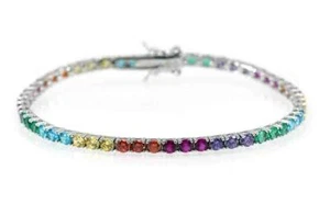 Bracciale tennis 3mm argento sterling 925 con zirconi multicolor donna gioie - Foto 1 di 4